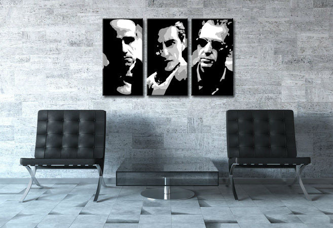 Kézzel festett vászonkép motívummal: GODFATHER fekete-fehér árnyalatokban, drámai hangulat, minimalizmus | Kézzel festett POP Art kép GODFATHER – fő [YOBPPGOD2-120X80-24H]