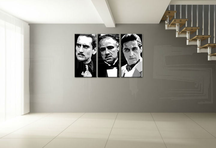 Kézzel festett kép motívummal: GODFATHER fekete-fehér árnyalatokban | Kézzel festett POP Art kép GODFATHER, család és erő és hatalom – előnézet