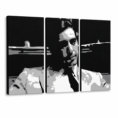 Kézzel festett POP Art festmény GODFATHER 3 darab god6 – 3D látvány a kézzel festett vászonról fehér háttéren. Domináns színek: fekete, fehér, szürke.