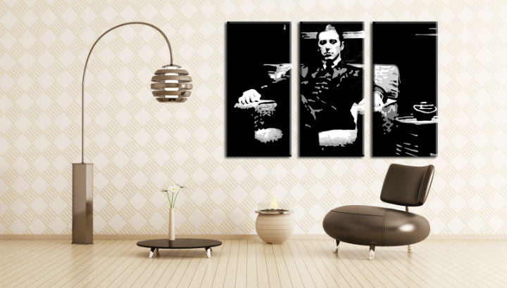 Kézzel festett vászonkép motívummal: GODFATHER, csésze kávé fekete-fehér árnyalatokban, erő és hatalom és filmvilág | Kézzel festett POP Art kép GODFATHER – fő