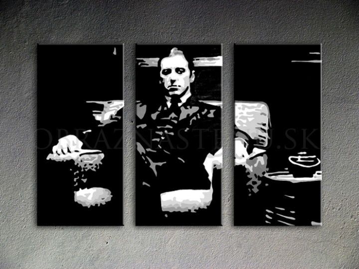 Kézzel festett vászonkép motívummal: GODFATHER, csésze kávé fekete-fehér árnyalatokban, erő és hatalom és filmvilág | Kézzel festett POP Art kép GODFATHER – termék