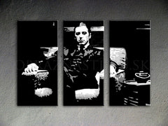 Kézzel festett vászonkép motívummal: GODFATHER, csésze kávé fekete-fehér árnyalatokban, erő és hatalom és filmvilág | Kézzel festett POP Art kép GODFATHER – termék