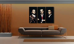 Pop art vászonkép motívummal: Goodfellas fehér-barna árnyalatokban felakasztva az enteriőrben nappali számára, ikonográfia | Kézzel festett POP Art kép Goodfellas – enteriőr