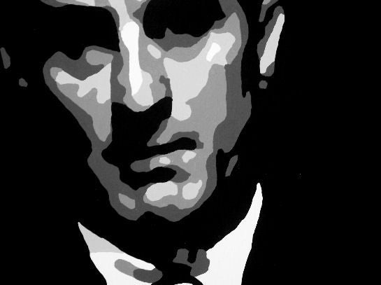 Kézzel festett vászonkép motívummal: Goodfellas, férfi öltönyben fekete-fehér árnyalatokban, drámai hangulat, titok | Kézzel festett POP Art kép Goodfellas – termék, nézet 2