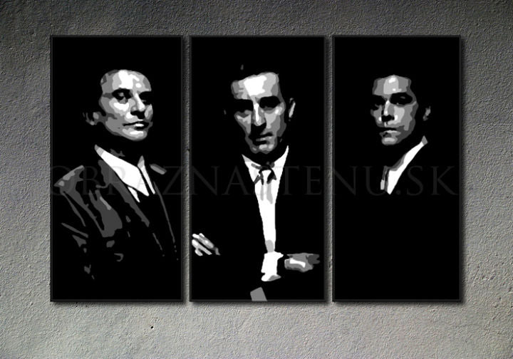 Kézzel festett vászonkép motívummal: Goodfellas, férfi öltönyben fekete-fehér árnyalatokban, drámai hangulat, titok | Kézzel festett POP Art kép Goodfellas – termék