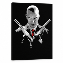 Kézzel festett POP Art festmény HITMAN hit – 3D látvány a kézzel festett vászonról fehér háttéren. Domináns színek: fekete, piros, szürke.