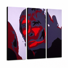 Kézzel festett POP Art festmény Ian Brown 3 db ib – 3D látvány a kézzel festett vászonról fehér háttéren. Domináns színek: fekete, piros, szürke.