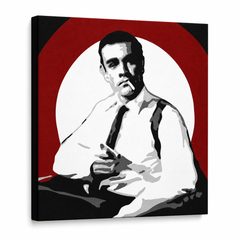 Kézzel festett POP Art festmény James Bond 1 rész bond4 – 3D látvány a kézzel festett vászonról fehér háttéren. Domináns színek: fekete, fehér, piros.