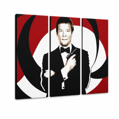 Kézzel festett POP Art festmény James Bond 3 darab Bond – 3D látvány a kézzel festett vászonról fehér háttéren. Domináns színek: fekete, piros, fehér.