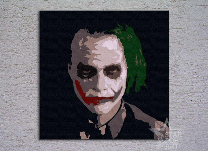 Kézzel festett vászonkép motívummal: JOKER fekete árnyalatokban, filmvilág | Kézzel festett POP Art kép JOKER – termék