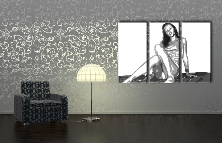 Pop art kép motívummal: Kate Moss, természet fehér-fekete árnyalatokban | Kézzel festett POP Art kép Kate Moss, szépség – előnézet