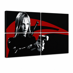 Kézzel festett POP Art festmény Kill Bill 4 db kb – 3D látvány a kézzel festett vászonról fehér háttéren. Domináns színek: fekete, piros, fehér.