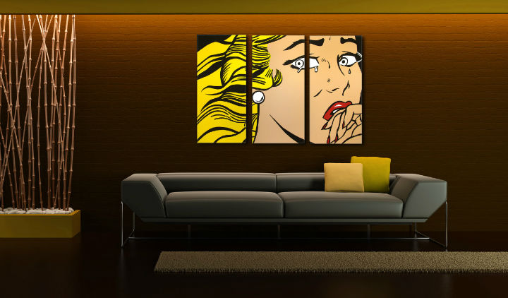 Kézzel festett vászonkép motívummal: LICHTENSTEIN, haj sárga-fekete árnyalatokban, melankolikus hangulat, popkultúra | Kézzel festett POP Art kép LICHTENSTEIN – fő
