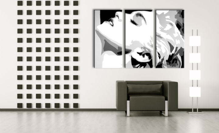 Kézzel festett vászonkép motívummal: MADONNA fehér-fekete árnyalatokban, drámai hangulat, hollywoodi glamúr és dicsőség | Kézzel festett POP Art kép MADONNA – fő