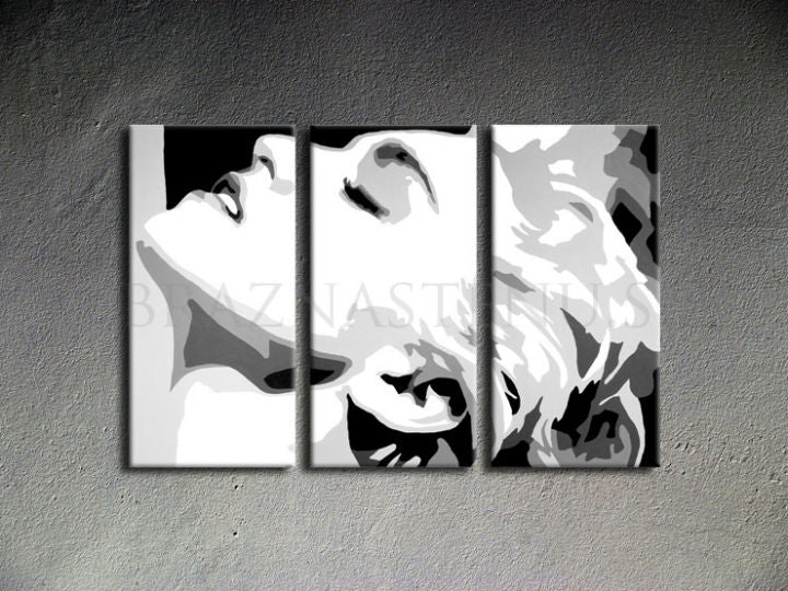 Kézzel festett vászonkép motívummal: MADONNA fehér-fekete árnyalatokban, drámai hangulat, hollywoodi glamúr és dicsőség | Kézzel festett POP Art kép MADONNA – termék