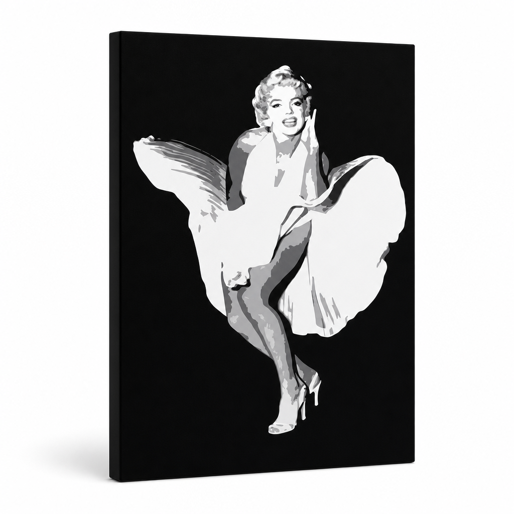 Kézzel festett POP Art festmény Marilyn Monroe 1 db mon6 – 3D látvány a kézzel festett vászonról fehér háttéren. Domináns színek: fekete, fehér, szürke.