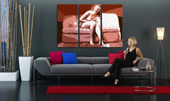 Pop art vászonkép motívummal: Marilyn Monroe bézs-barna árnyalatokban felakasztva az enteriőrben nappali számára | Kézzel festett POP Art kép Marilyn Monroe – enteriőr