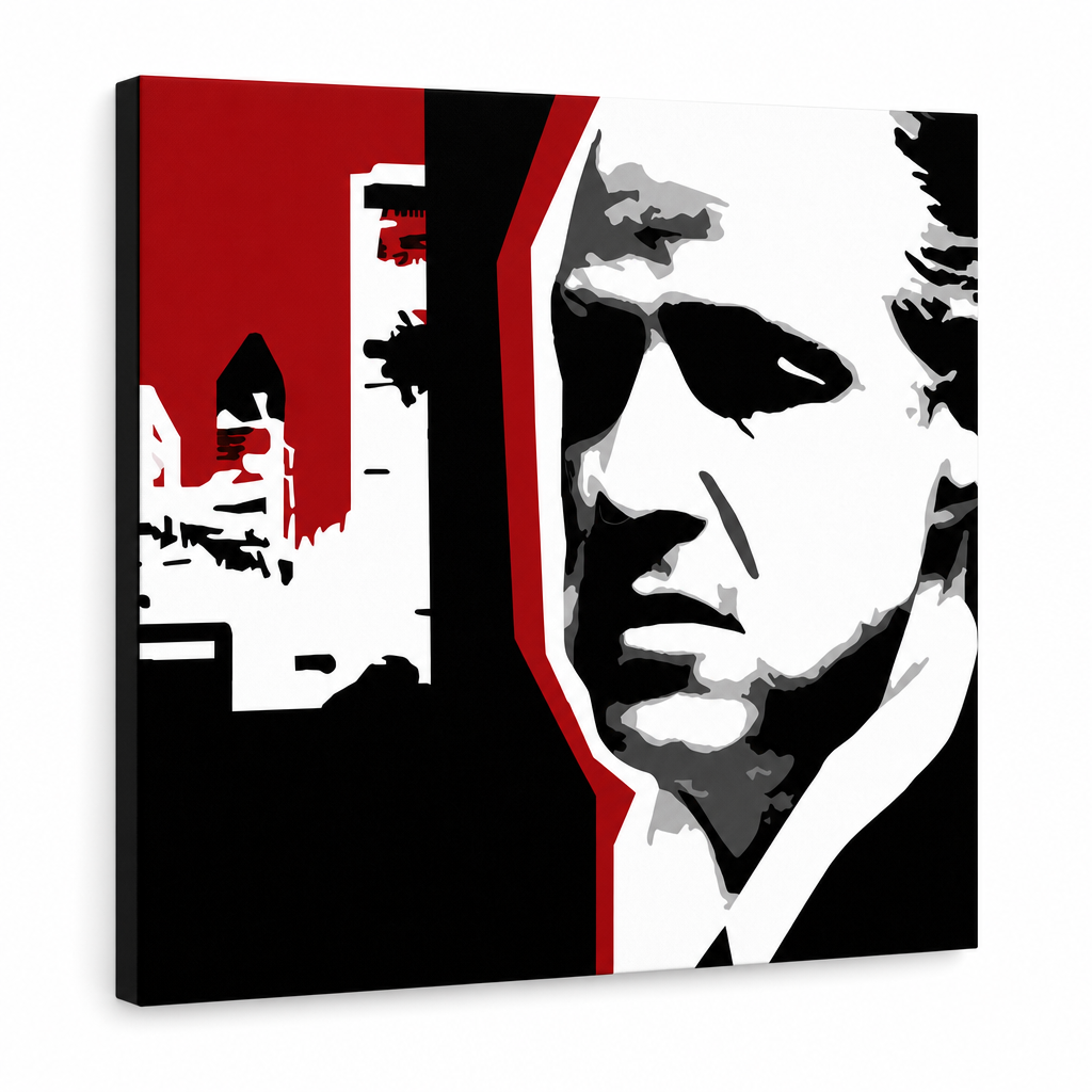 Kézzel festett POP Art festmény marlon brando 1 db mb8 – 3D látvány a kézzel festett vászonról fehér háttéren. Domináns színek: fekete, fehér, piros.
