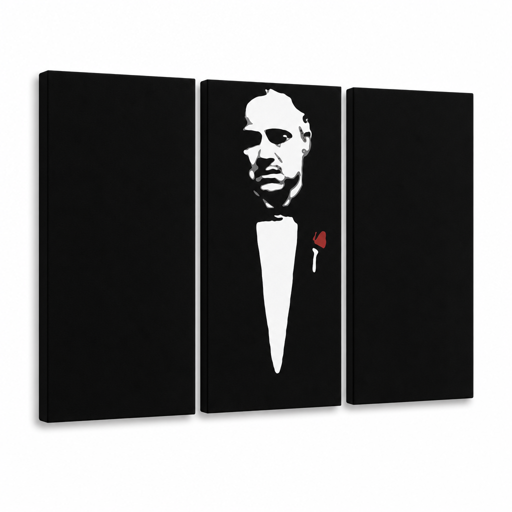 Kézzel festett POP Art festmény Marlon Brando 3 db gwr – 3D látvány a kézzel festett vászonról fehér háttéren. Domináns színek: fekete, fehér, piros.