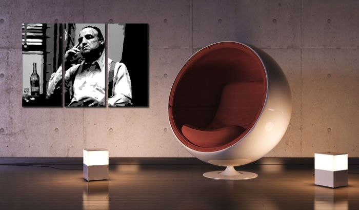 Pop art kép motívummal: Marlon Brando, szivar fehér-szürke árnyalatokban | Kézzel festett POP Art kép Marlon Brando, krimi dráma – előnézet