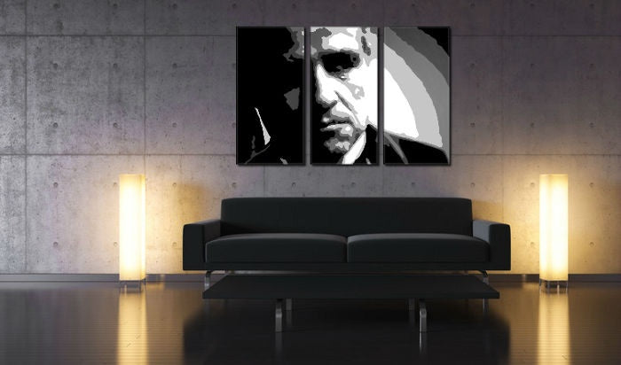 Kézzel festett kép motívummal: Marlon Brando fekete-fehér árnyalatokban | Kézzel festett POP Art kép Marlon Brando, erő és hatalom és ikonográfia – előnézet