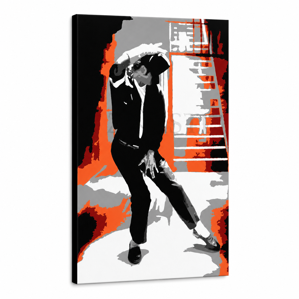 Kézzel festett POP Art festmény Michael Jackson 1 db mj4 – 3D látvány a kézzel festett vászonról fehér háttéren. Domináns színek: fekete, piros, narancssárga, fehér, szürke.