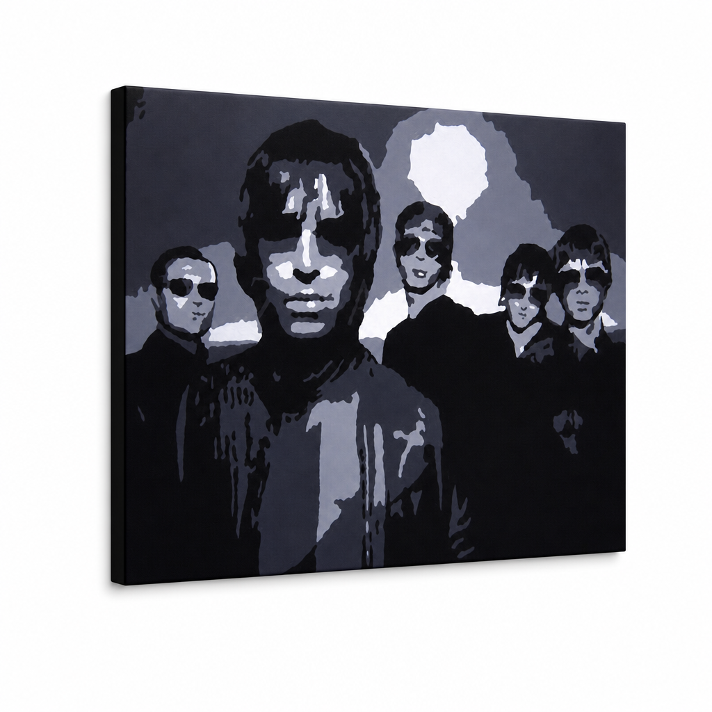 Kézzel festett POP Art festmény Oasis 1 db oa – 3D látvány a kézzel festett vászonról fehér háttéren. Domináns színek: fekete, szürke, fehér.