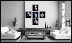 Pop art vászonkép motívummal: Pink Floyd 4 részes pf, természet fehér-kék árnyalatokban felakasztva az enteriőrben iroda számára, zenei történelem – enteriőr