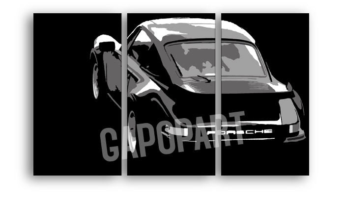 Kézzel festett vászonkép motívummal: PORSCHE 911 fekete-szürke árnyalatokban, luxus hatás | Kézzel festett POP Art kép PORSCHE 911 – fő