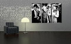 Pop art vászonkép motívummal: Rat Pack, természet fehér-piros árnyalatokban felakasztva az enteriőrben nappali számára, nosztalgikus hangulat, zenei történelem – enteriőr, nézet 3