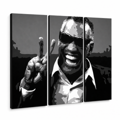Kézzel festett POP Art festmény Ray Charles 3 darab rc – 3D látvány a kézzel festett vászonról fehér háttéren. Domináns színek: fekete, fehér, szürke.