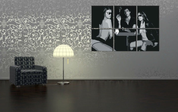 Pop art kép motívummal: Scarface - AL PACINO, építészet fehér-szürke árnyalatokban | Kézzel festett POP Art kép Scarface - AL PACINO, titok – előnézet