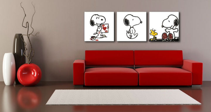 Kézzel festett vászonkép motívummal: SNOOPY, szív fehér-fekete árnyalatokban, játékos hangulat, szerelem és nosztalgia | Kézzel festett POP Art kép SNOOPY – fő