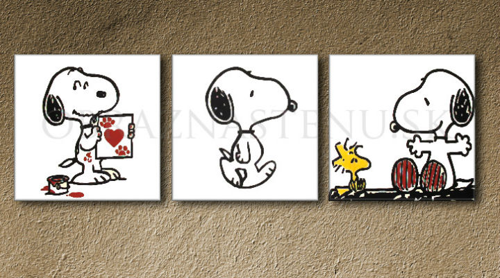 Kézzel festett vászonkép motívummal: SNOOPY, szív fehér-fekete árnyalatokban, játékos hangulat, szerelem és nosztalgia | Kézzel festett POP Art kép SNOOPY – termék