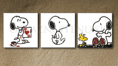 Kézzel festett vászonkép motívummal: SNOOPY, szív fehér-fekete árnyalatokban, játékos hangulat, szerelem és nosztalgia | Kézzel festett POP Art kép SNOOPY – termék