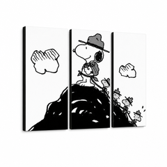 Kézzel festett POP Art festmény SNOOPY 3 darab snoopy2 – 3D látvány a kézzel festett vászonról fehér háttéren. Domináns színek: fekete, fehér.