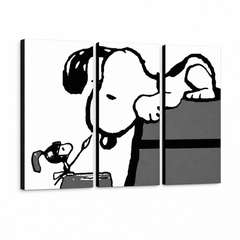 Kézzel festett POP Art festmény SNOOPY 3 rész snoopy3 – 3D látvány a kézzel festett vászonról fehér háttéren. Domináns színek: fekete, fehér, szürke.