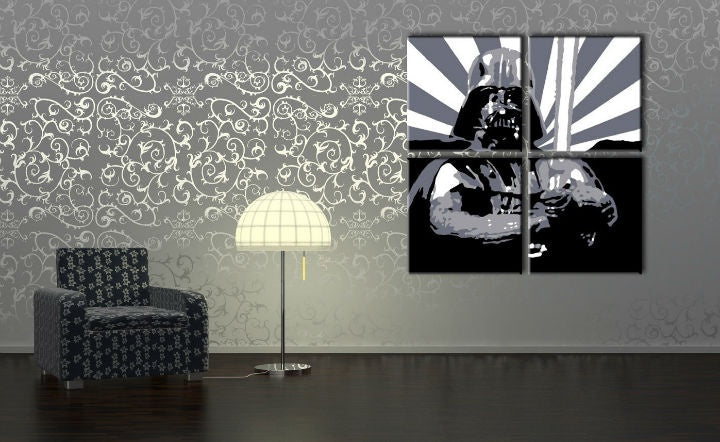 Kézzel festett vászonkép fekete-fehér árnyalatokban | Ru��ne festett POP Art kép STAR WARS, popkultúra és ikonográfia – előnézet