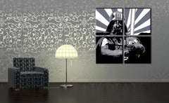 Kézzel festett vászonkép fekete-fehér árnyalatokban | Ru��ne festett POP Art kép STAR WARS, popkultúra és ikonográfia – előnézet