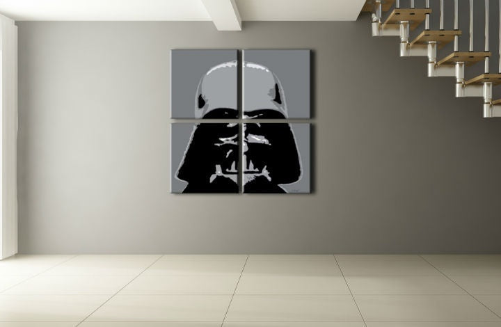 Darth Vader fekete-szürke portréjának részletes előnézete a kompozícióra fókuszálva, Papilora.