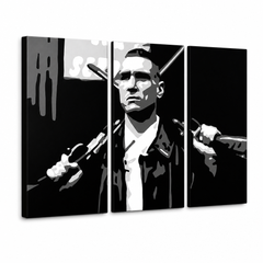 Kézzel festett POP Art festmény Stock Lock 3 Piece Sto – 3D látvány a kézzel festett vászonról fehér háttéren. Domináns színek: fekete, fehér, szürke.