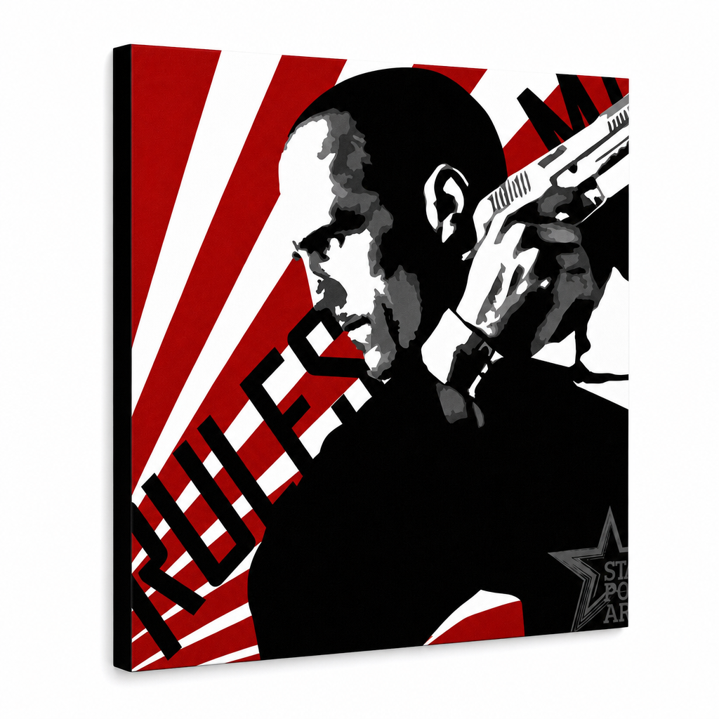 Kézzel festett POP Art festmény THE TRANSPORTER - Courier 1 rész kur2 – 3D látvány a kézzel festett vászonról fehér háttéren. Domináns színek: piros, fekete, fehér.