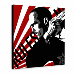 Kézzel festett POP Art festmény THE TRANSPORTER - Courier 1 rész kur2 – 3D látvány a kézzel festett vászonról fehér háttéren. Domináns színek: piros, fekete, fehér.