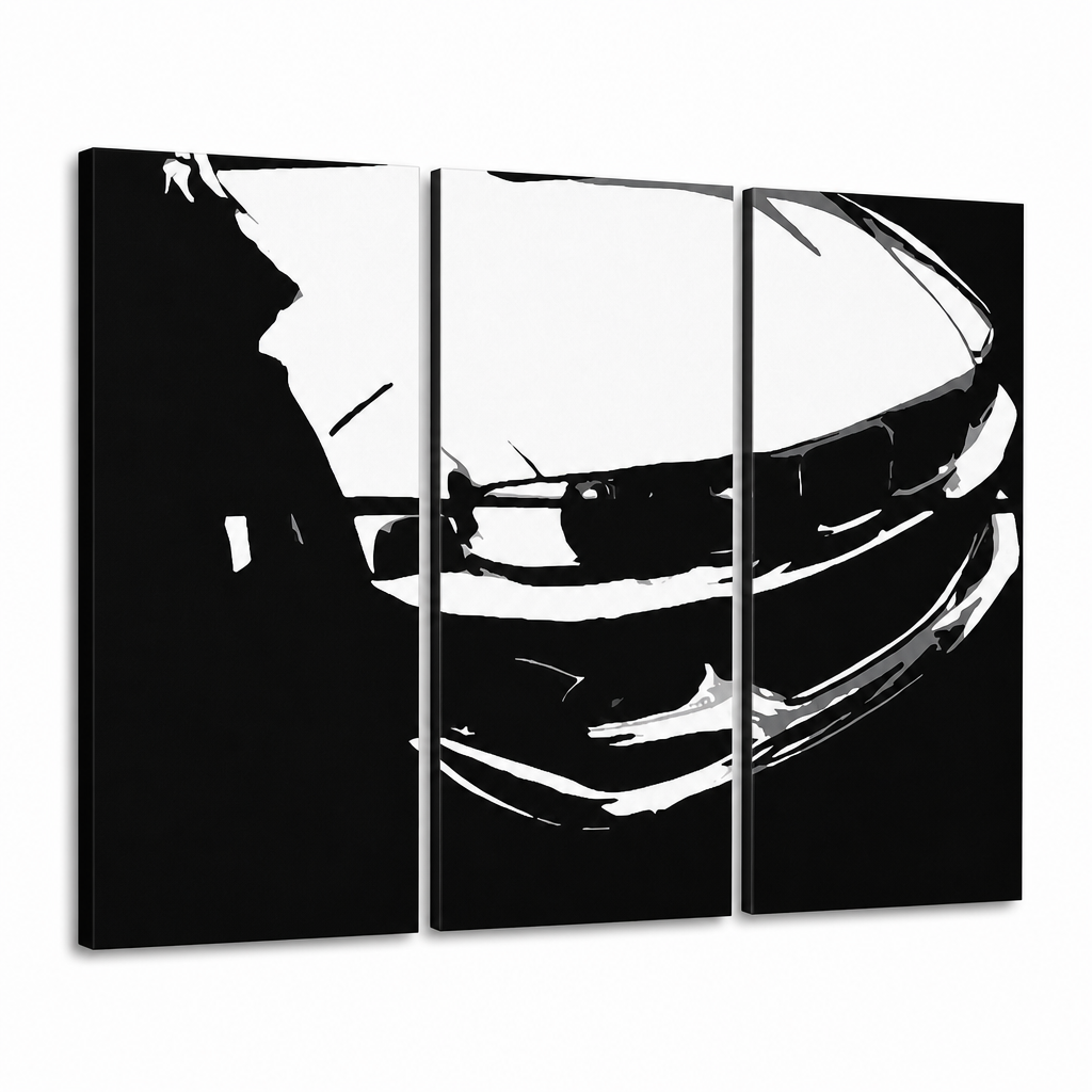 Kézzel festett POP Art kép a BMW M3 3 darab bmw-ról – 3D látvány a kézzel festett vászonról fehér háttéren. Domináns színek: fekete, fehér.
