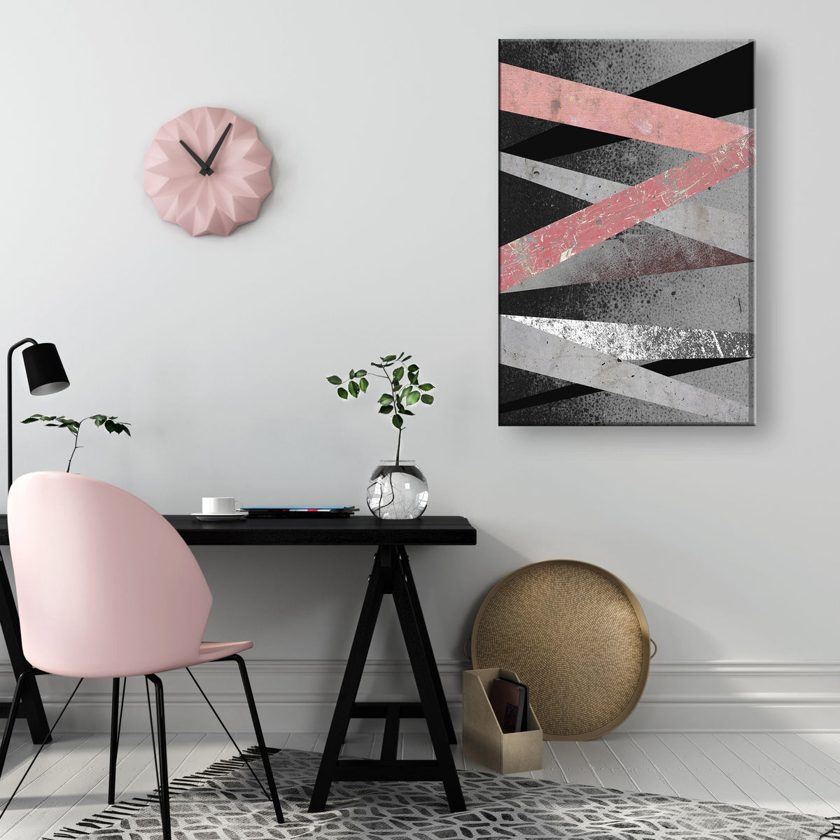 Pop art vászonkép motívummal: Restricted Elegance lila-kék árnyalatokban felakasztva az enteriőrben nappali számára, kifinomult hangulat, minimalizmus – enteriőr