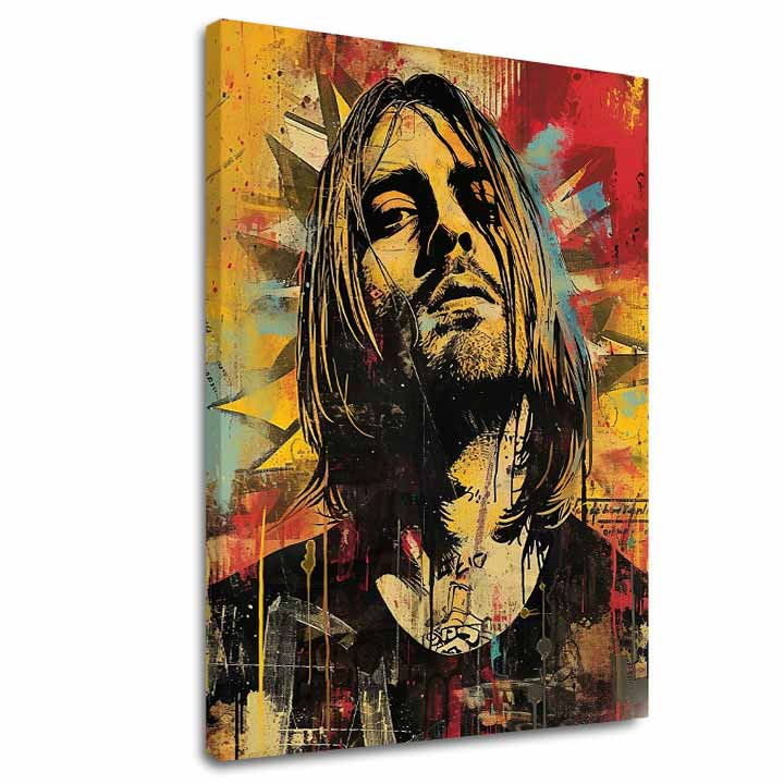 Modern vászonkép sárga-fekete árnyalatokban, rock and roll és zenei történelem | Kurt Cobain na vásznon - Hudobná revolúcia – fő