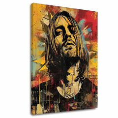 Modern vászonkép sárga-fekete árnyalatokban, rock and roll és zenei történelem | Kurt Cobain na vásznon - Hudobná revolúcia – fő
