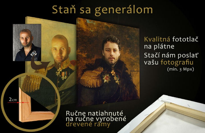 Modern vászonkép arany-fekete árnyalatokban | Ajándékok férfiaknak - Kép fényképből GENERAL és egyenruhák – előnézet