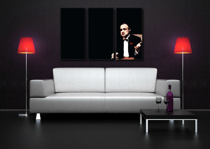 Pop art vászonkép motívummal: Marlon Brando, természet fekete árnyalatokban felakasztva az enteriőrben nappali számára, drámai hangulat, erő és hatalom és elegancia – enteriőr, nézet 2
