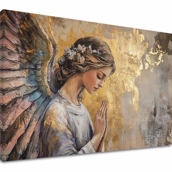 angyalok festménye vásznon – 3D canvas megjelenítés látható fa kerettel, Papilora Premium Art.
